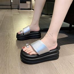 Slippers Summer Thick Bottom Women Silver Y2k Sandals College Girls Flip - Flops Home Outdoor Beach Shoes