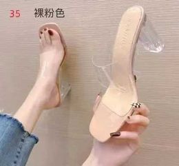 Zapatillas de verano transparentes tacones altos para mujer Sandalias de tacón cuadrado bomba boda gelatina Buty Damskie zapatos deslizantes H240328A025
