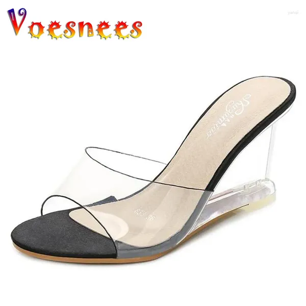 Slippers Summer coin Femmes Black PVC Sandales transparentes Chaussures pour femmes en cristal Sexy Crystal High Heed 8 cm Talons féminins
