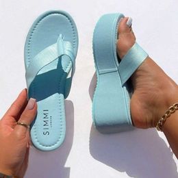 Pantoufles Tongs compensées d'été pour femmes tissu Clip orteil grosse plate-forme pantoufles femme grande taille léger antidérapant chaussures de plage sandales J230417