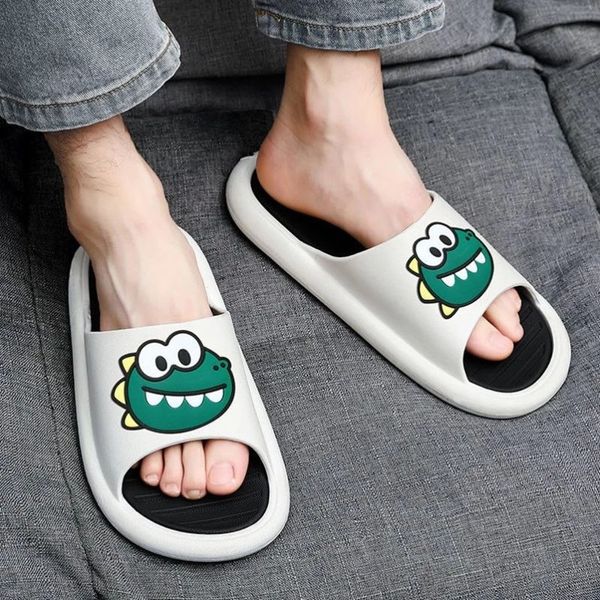 Pantoufles d'été femme chaussures planes plates belles dinosaures dessin animé pantoufles intérieures femelle non glissée de salle de bain pantoufles à la maison homme plus taille 230505