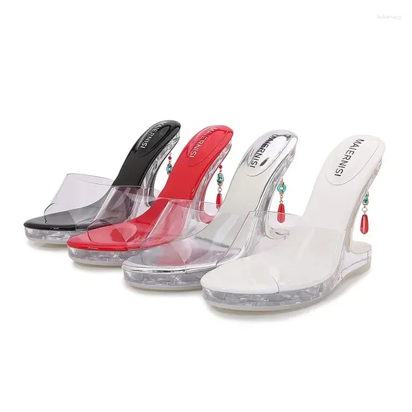 Slippers Summer Femmes 12cm Clear High Heels 2cm Plateforme Pumps Strange Soft Leather Jelly Designer Catwalk Silver Red Chaussures