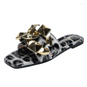 Slippers zomer dames retro casual platte sandalen luipaard print slijtage-resistente comfortabele wome schoenen