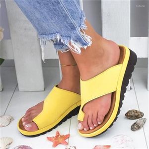 Slippers Zomer dames solide platte zool casual comfortabele big teen voet dames strand sandalen platform orthopedische schoenen