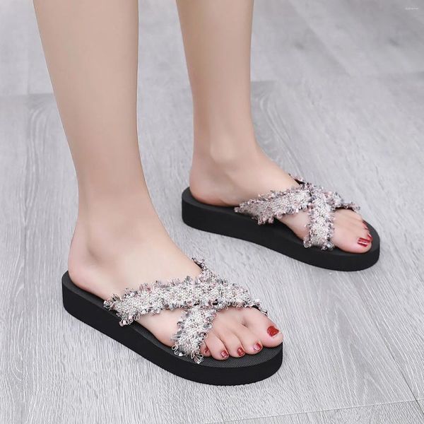 Slippers Summer Women Beach Sandals 2024 Bohemian Style Cales Platform Shoes Femme Feme Bottom Fashion Flip Flip Flip