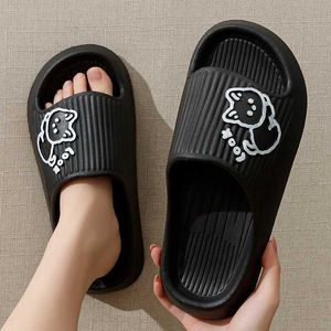 Zapatillas verano mujeres gato dibujos animados hombres cómodo playa toboganes baño antideslizante eva interior dama sandalias hogar pareja zapato plano h2403256