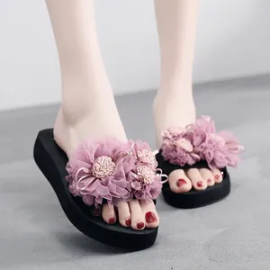Slippers Summer Women Fashion Flip flip flip flops kids girls plage chaussures fleurs décoration princess sandals