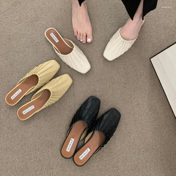 Slippers Summer Femmes Mules Casaul Square Toe Flats Chaussures Fashion Comfort Slip on Slides Ladies Outdoor High Quality Sandalias