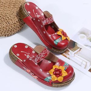 Slippers zomer dames platform wiggen sandalen handgemaakte dia's handgeschilderde schoenen boheemian retro etnisch naaien