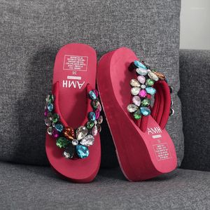 Pantoufles été femmes strass fleur Eva Wedge diapositives pour plage mode tongs Mujer sandale plate-forme