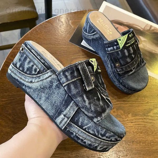 Slippers Summer Femmes Sandales Tendages Peep Toe Denim Platform Plateforme Chaussures Chaussures Bottodoor Bottodoor Place Outdoor Flip Flip Flops Sexy T240409