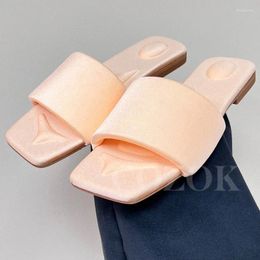 Pantoufles d'été en Satin pour femmes, matériau soyeux, douceur, confort, tête carrée, bout ouvert, Style simple, Sandalias