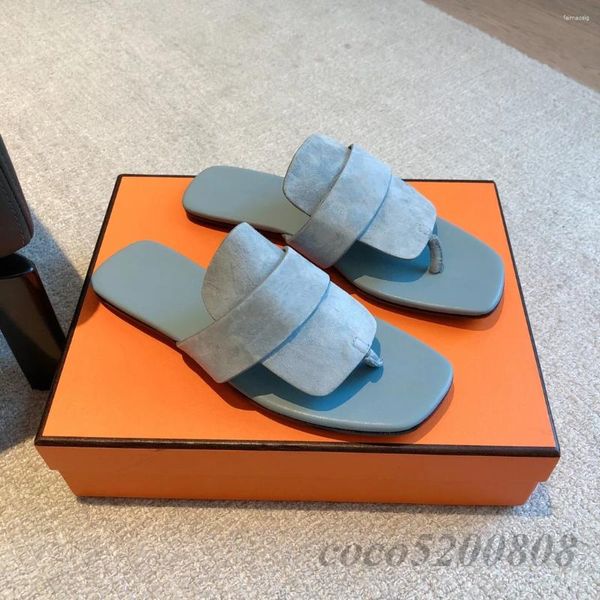 Zapatillas de verano para mujer, chanclas de cuero genuino a la moda, traje de pasarela de gamuza Natural para niño, zapatos deslizantes de playa 2024