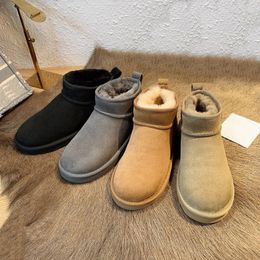 Slippers Tasman Tazz Kastanjebont Slippers Schapenvacht pluche mosterdzaad Klassiek Ultra Mini Platform Boot Winter Dames Instappers pantoffels Suède Bovenwerk Wol Herfst 35-44