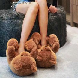 Slippers teddybeer slippers schattige dames winter warme huisglaasjes pluche teddybeer cartoon slippers pluche speelgoed vrouw harige flip flop schoenen t230817