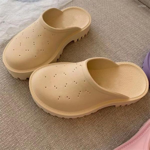 Zapatillas Suela Gruesa Playa Playa Vacaciones Plataforma Sandalia Verano Punta Cerrada Ahueca Hacia Fuera Pisos De Goma Moda