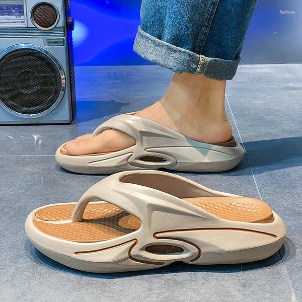 Zapatillas gruesas suuelas deportivas chanclas hombres para toboganes de playa de verano inyección eva comodidad de tanga ortical sandalias al aire libre zapatillas