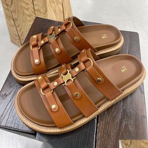 Pantoufles de qualité supérieure gladiateur sandale slipper Designer femmes en cuir chaussures décontractées plage de luxe extérieur plate-forme d'été à glissière plate s dhw2i