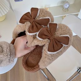 Slippers Tow Lente en winter paars Leuke strik Vrouwelijke stijl Buiten Katoenen pantoffel Indoor Fashion Home