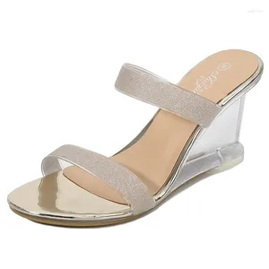 Zapatillas transparentes cuñas de tacón alto zapatos damas talla 34-43 sandalias de cuña sexy cristal