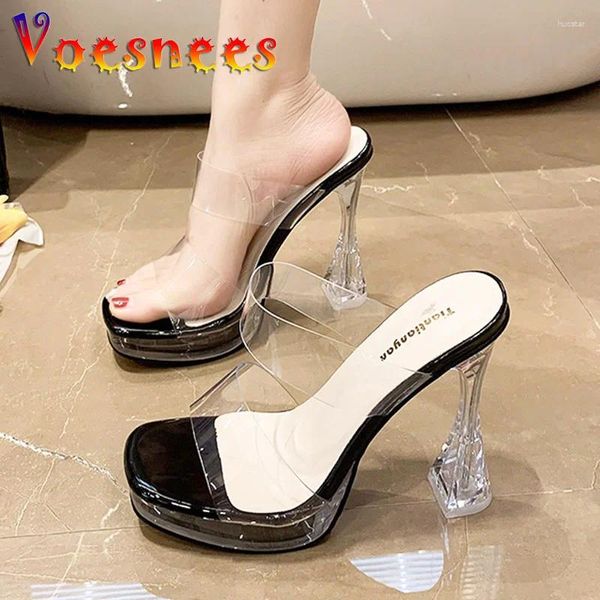 Slippers Transparent PVC Women's Summer EST Square Head High Heels European and American Style Sandals sexy 13cm Modèles Chaussures