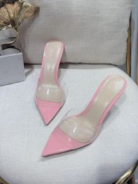 Zapatillas de línea recta transparente con sandalias del tacón delgado para la moda de los tacones sexy versátiles de las mujeres