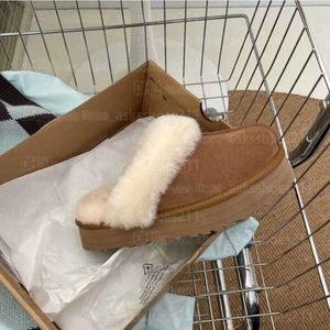 Pantoufles UGGit Chestnut Suede Australian Platform Femmes Australie WGG Slipper Sandales Chaussures d'hiver Fausse Fourrure Demi Shearling Slide Slip On Fond épais Appartements