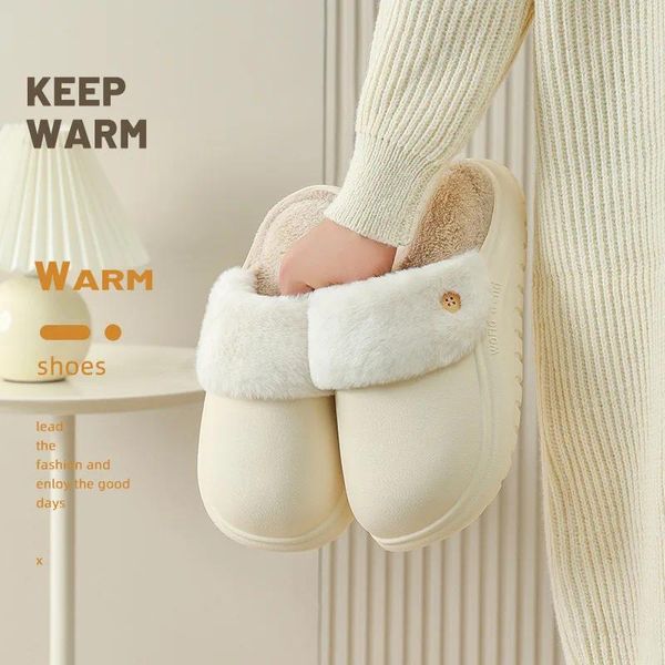 Pantoufles déballage et lavage de coton femmes d'hiver maison intérieure non glissée imperméable chaude épaisse tampon de peluche