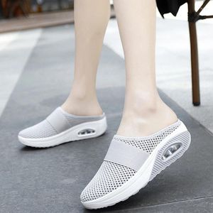 Pantoufles moderniser le coussin d'air pour femmes chaussures de marche orthopédique diabétique dames plate-forme mules maille calibre légère caletre femelle sneaker