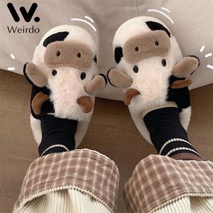 Pantoufles Améliorer mignon Animal pantoufle pour femmes filles Kawaii moelleux hiver chaud pantoufles femme dessin animé lait vache maison pantoufles drôle chaussures 220921