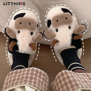 Slippers Upgrate Leuke Dieren Slipper Vrouwen Meisjes Kawaii Pluizige Winter Warme Slippers Vrouw Cartoon Melk Koe Huis Slippers Grappige Schoenen 231016