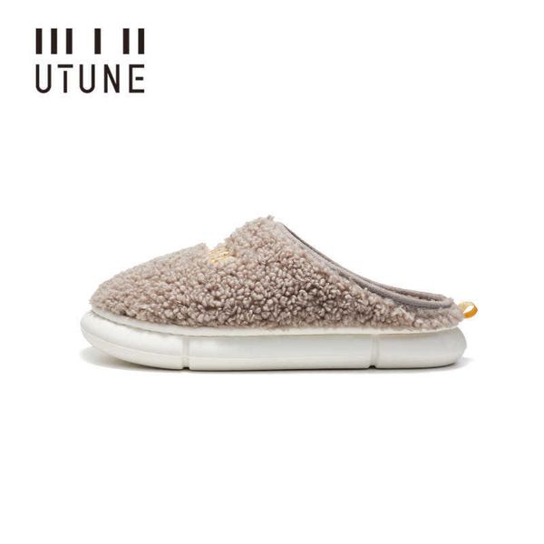 Zapatillas Utune Little Sheep Winter Slippers Women Womming Fehush Shoes Indoor Men Plataforma peluda Tobogán Light Super Soft Home Flats marrón T221110