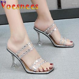 Slippers vOESNEES 2024 VERKOOP Summer Women schoenen Clear Shiny Diamond Pargin Carrière Office Hoge hakken 9 cm Everyday Home Sandal