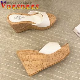 Slippers Voesnees Vrouwen Slipper Schoenen Mode Zomer Toevallige 12Cm Wiggen Schoenen Met Hoge Hakken 2021 Nieuwe Een Woord band Beknopte Klassiekers Sandalen T230711