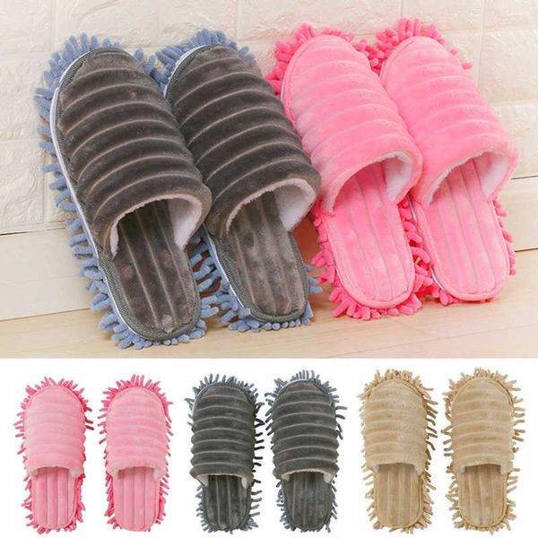 Pantoufles Lavables Femmes Pantoufles de nettoyage d'intérieur Chenille Dust Mop Pantoufles de ménage Pantoufles Paresseux Quick House Chaussures de nettoyage de sol X0905