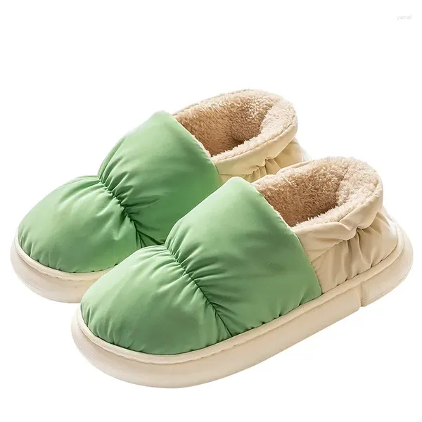 Pantoufles imperméables chaudes d'hiver pour femmes, chaussures en peluche de coton, antidérapantes, semelle épaisse, chaussures en fourrure pour couples