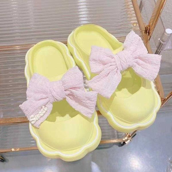 Pantoufles Imperméable à l'eau nœud papillon mignon pantoufles femmes chaussures d'été pantoufles femmes intérieur en peluche maison chaussures fille en plein air plate-forme chaussures G230210