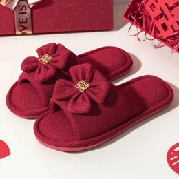 Slippers Wedding Lovely Festive Red Four Seasons Linen Couple Lywed Bride Happy Word à la maison