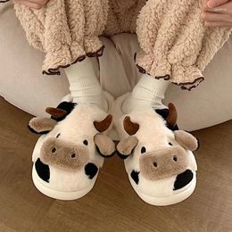 Pantoufles WENYUJH mignon animal pantoufle pour femmes filles Kawaii moelleux hiver chaud mise à niveau femme dessin animé lait vache maison