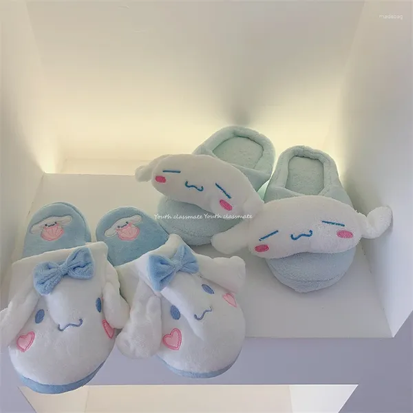 Pantoufles de chien blanc dessin animé femme fille japonais anime plat en peluche chaussures intérieures non glissées décontractées bleu cannamoroller printemps automne