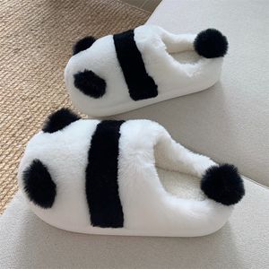 Pantoufles Blanc Panda Coton Demi Fermé Dos Hiver Femmes Belles Diapositives Confortables Antidérapantes Mode Maison Chaussures D'intérieur 230925