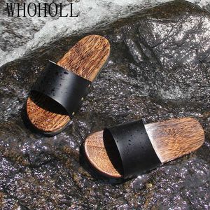 Pantoufles WHOHOLL Geta Mans Pantoufles d'été Pantoufles de plage antidérapantes Hommes en bois Cool Désodorisation Sabots en bois Extérieur L230718