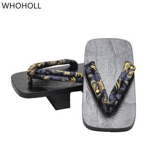 Pantoufles WHOHOLL Geta été hommes sabots à deux dents talon haut fond épais japonais Geta pantoufles en bois massif Cosplay chaussures Costumes L230718