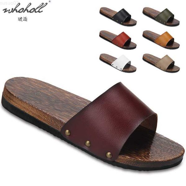 Pantoufles WHOHOLL Homme Pantoufles D'été En Bois Maison Pantoufles Sabots Hommes Plate-Forme Fond Épais En Cuir Japonais Bois Pantoufles Anime Cosplay L230718