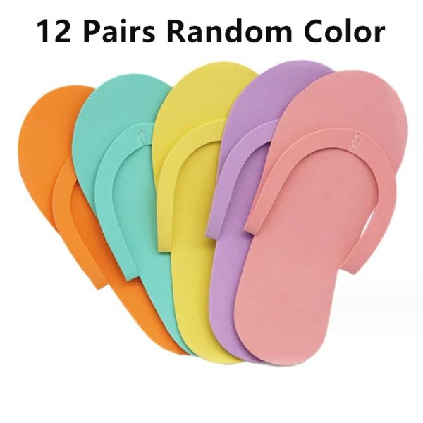Slippers en gros 12 paires de couleurs aléatoires couleurs jetables pantoufles en mousse de mousse de pédicure pour salon spa tablier outil de soins à l'outil de soins sandales
