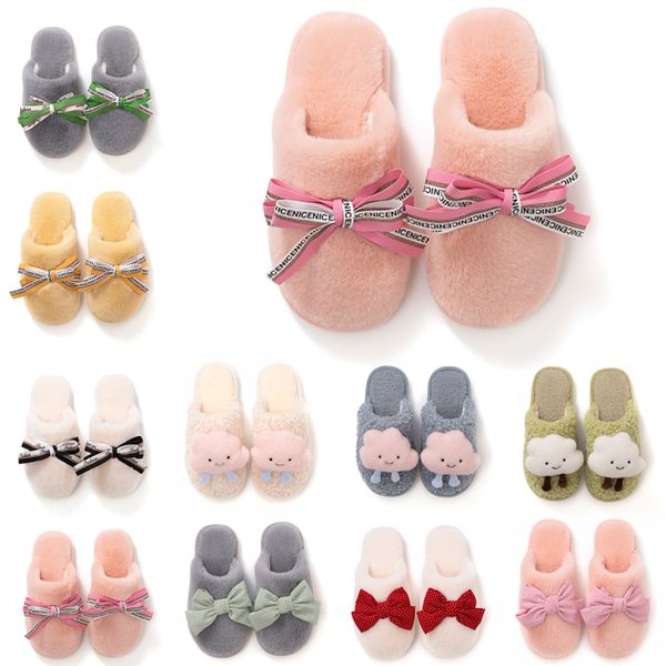 Pantoufles en gros de fourrure jaune femmes hivernales pour rose blanc de neige blanche glissements de maison intérieure mode girls extérieurs dames furry slipper chaussures douces confortables 36-41 520 ry