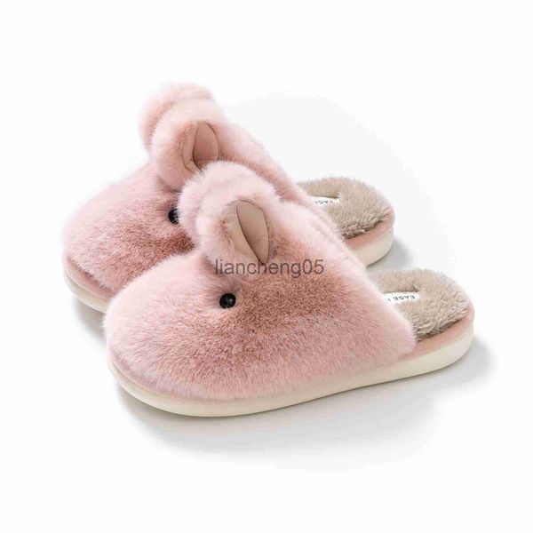 Pantoufles Hiver Cartoon Lapin Coton Pantoufles Femmes Maison Confortable Chaussures De Fourrure Antidérapantes Hommes Mignon Mode Chaud Chaussures Plates X0905