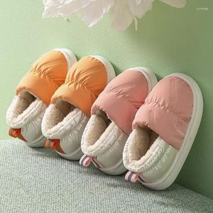 Zapatillas de invierno con dibujos animados lindos para niños, zapatos casuales para el hogar, calzado grueso y cálido de felpa para niños, antideslizantes, para niños y niñas, zapatilla de algodón con envoltura en el talón