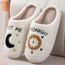 Slippers Winter Schattig Warm Ontmoet Me Om Middernacht Kussen Slides Zacht Comfort Plat Bont Vrouw Cartoon Huis Grappige Schoenen 230830