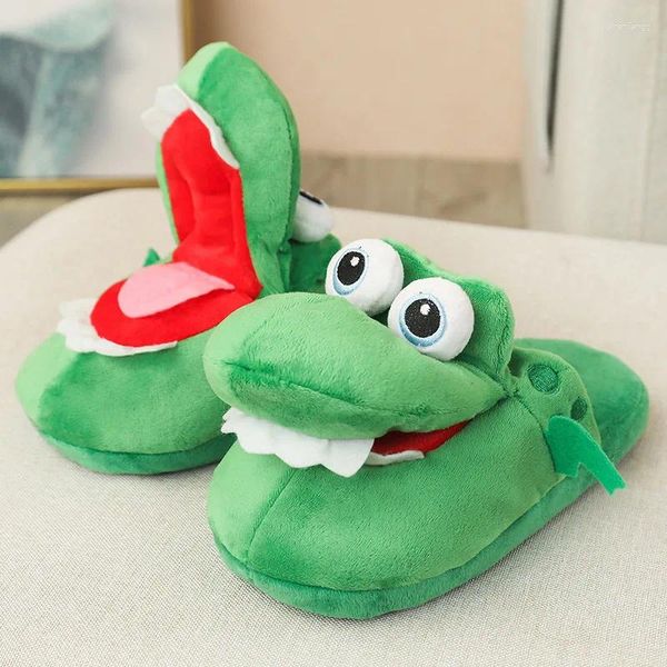 Slippers Winter House Floor Mute Cotton Femmes Kids Home Home Warm non glipt Toe Covere Creative Creative Funny Crocodile Plance